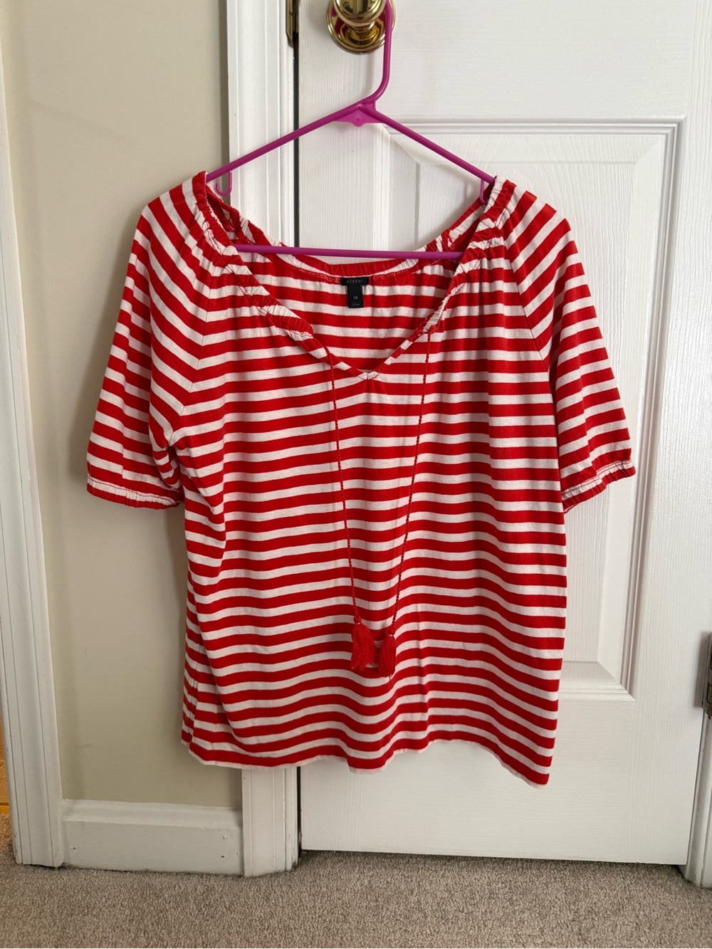 J. Crew Striped Red & White Scoop-Neck Women's Top with tassels XS